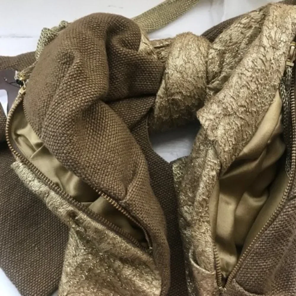 Ports 1961 Large Bow Metallic hemp burlap linen silk shoulder bag